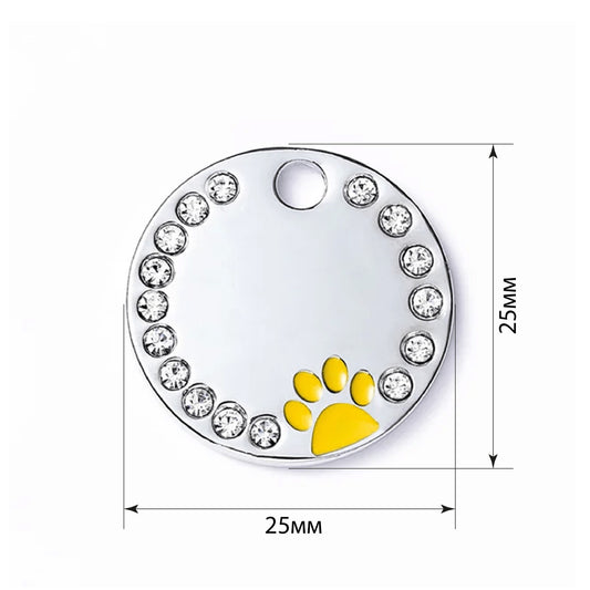 Dog ID Tag Circle Paw Yellow 25x25mm