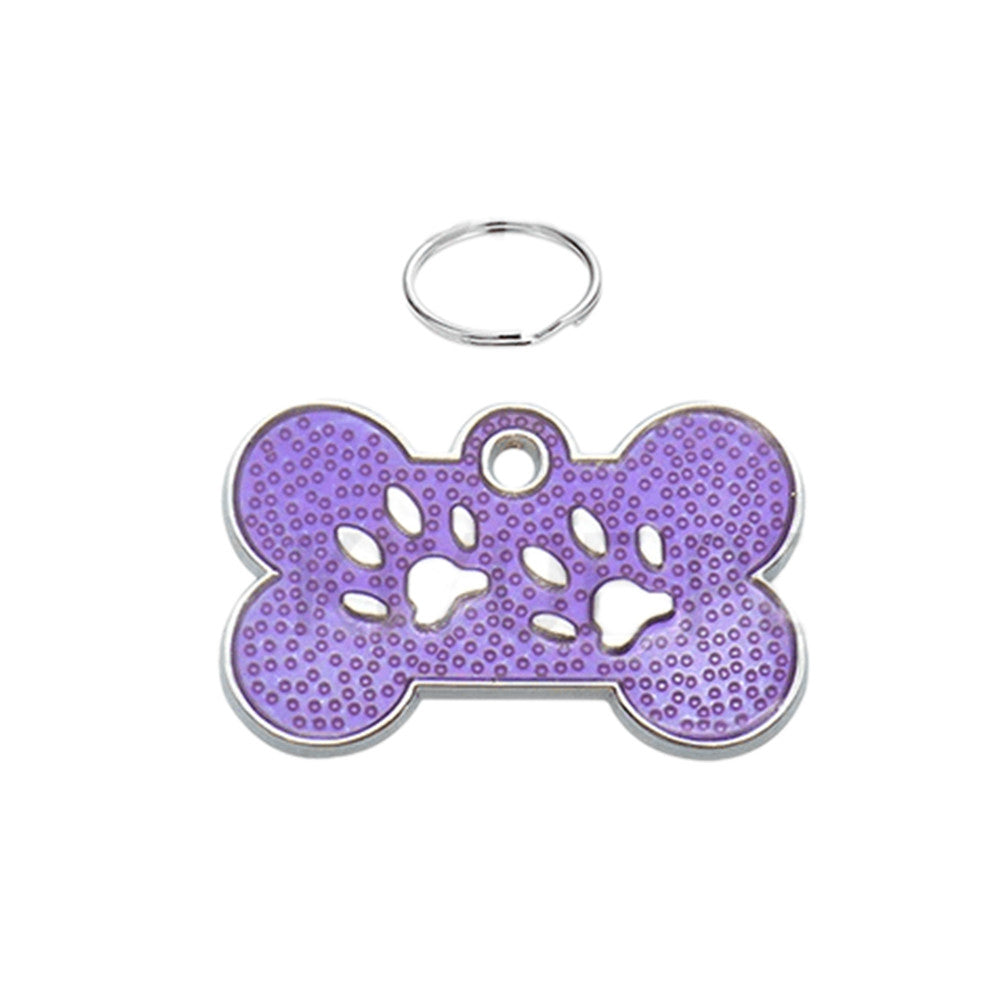 Dog ID Tag Bone Paws Purple 31x19mm