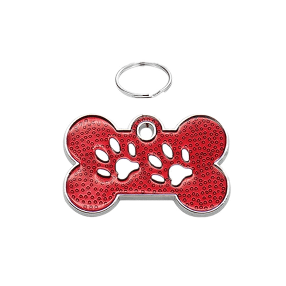 Dog ID Tag Bone Paws Red 31x19mm