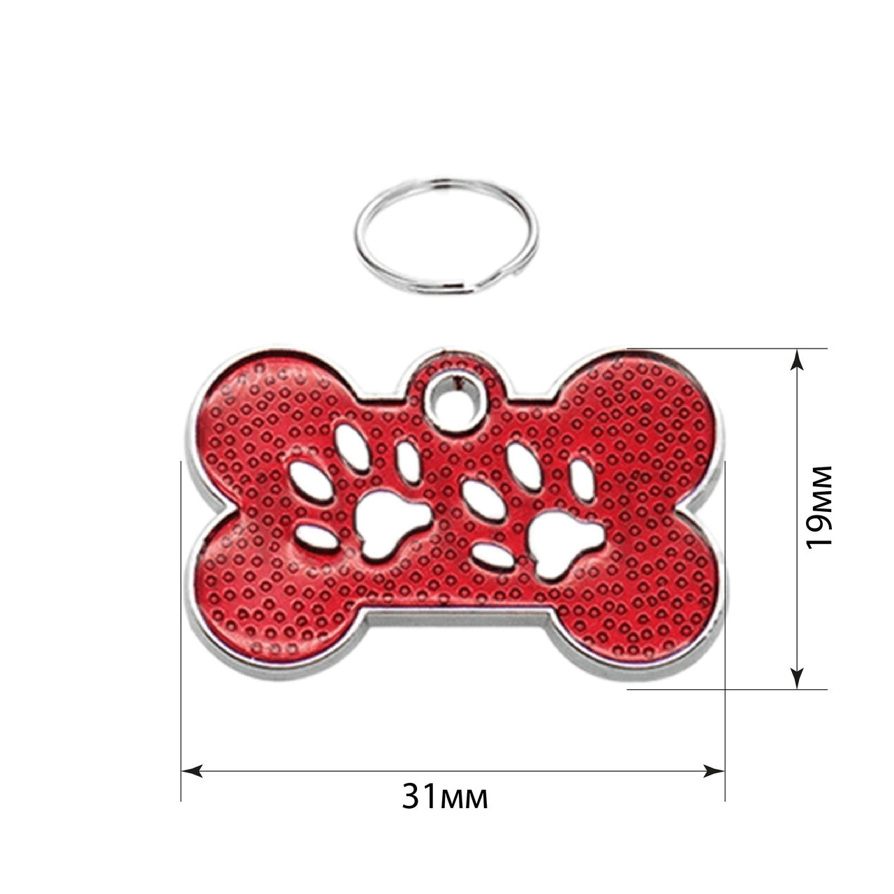 Dog ID Tag Bone Paws Red 31x19mm