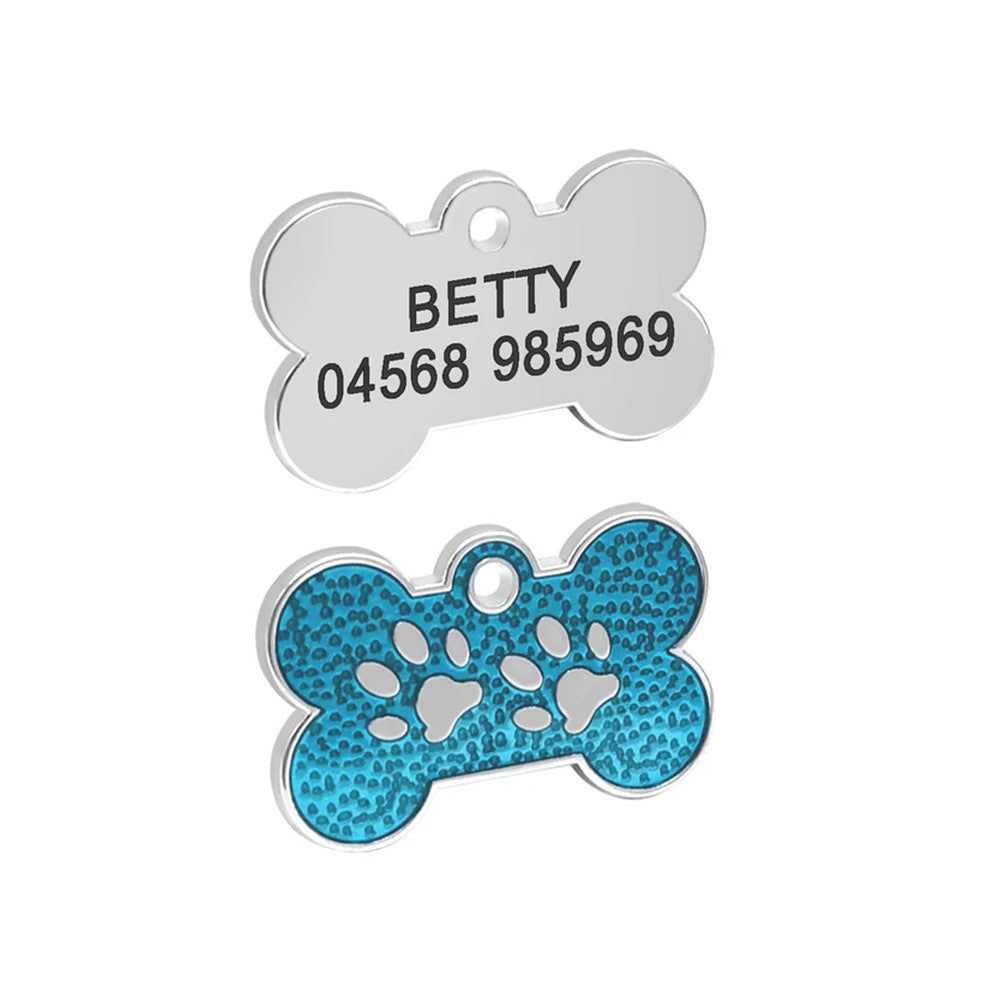 Dog ID Tag Bone Paws Blue 31x19mm