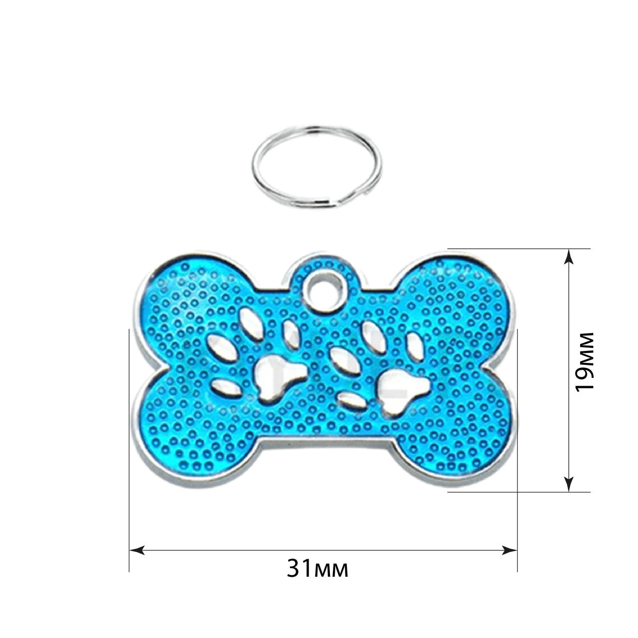 Dog ID Tag Bone Paws Blue 31x19mm