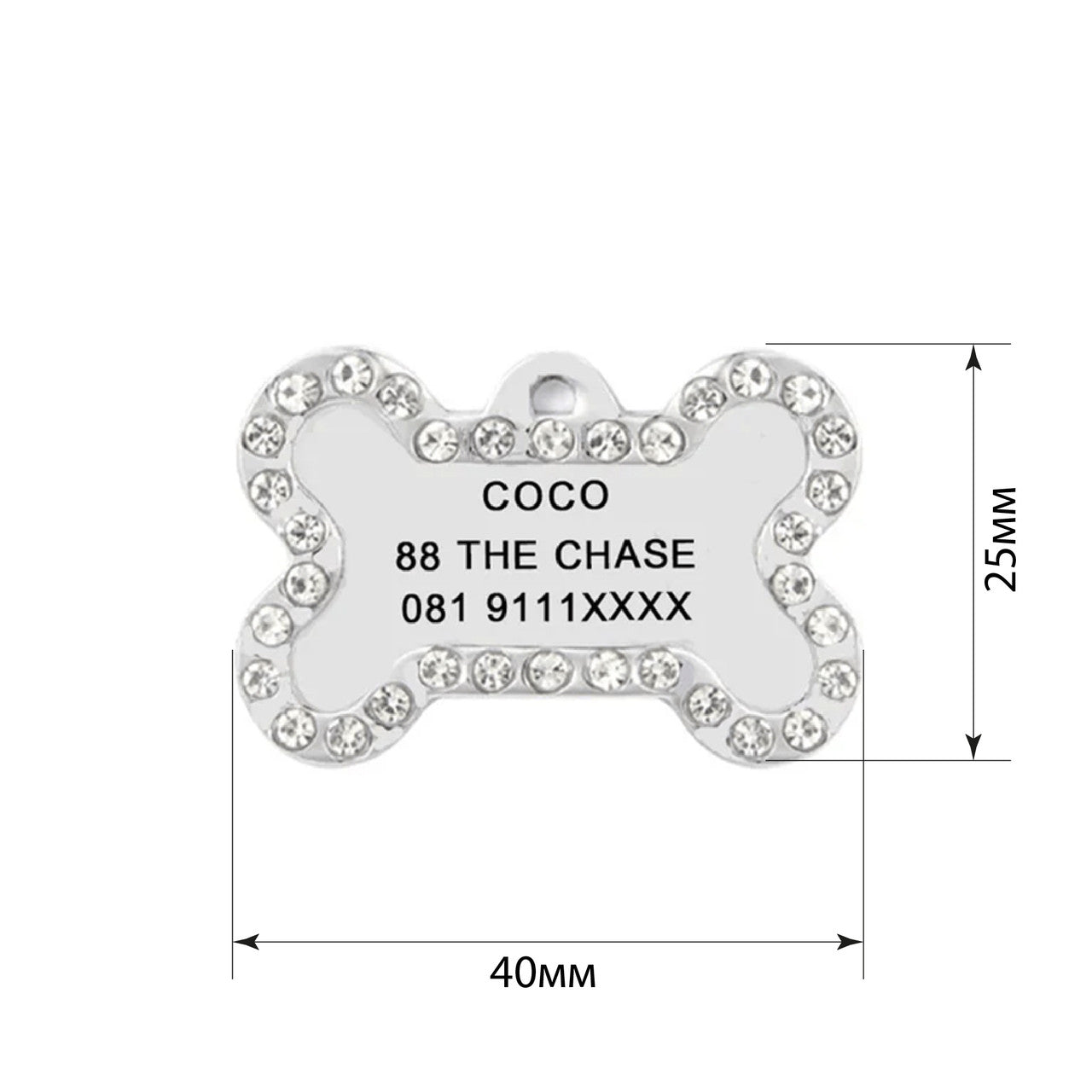 Dog ID Tag Bone Diamond 40x25mm
