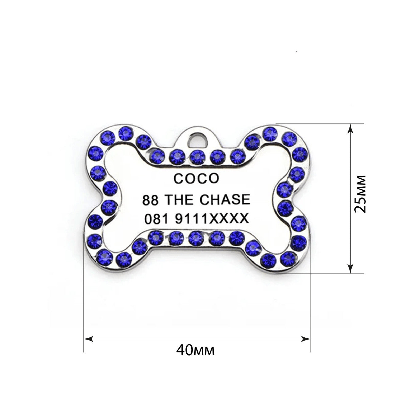 Dog ID Tag Bone Diamond Native Blue 40x25mm