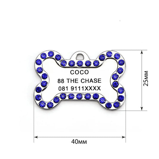 Dog ID Tag Bone Diamond Native Blue 40x25mm