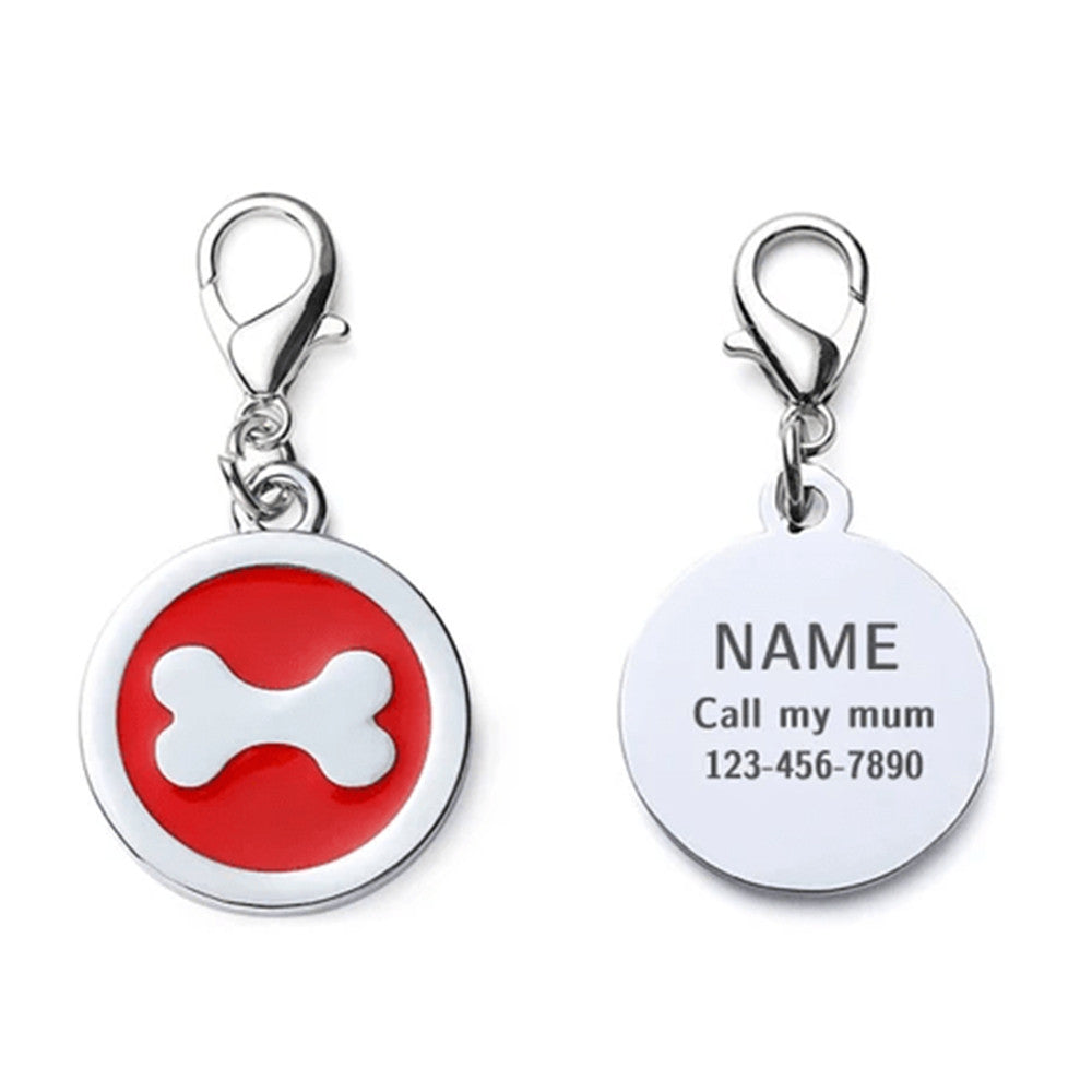 Dog ID Tag Circle Bone Red 25x25mm
