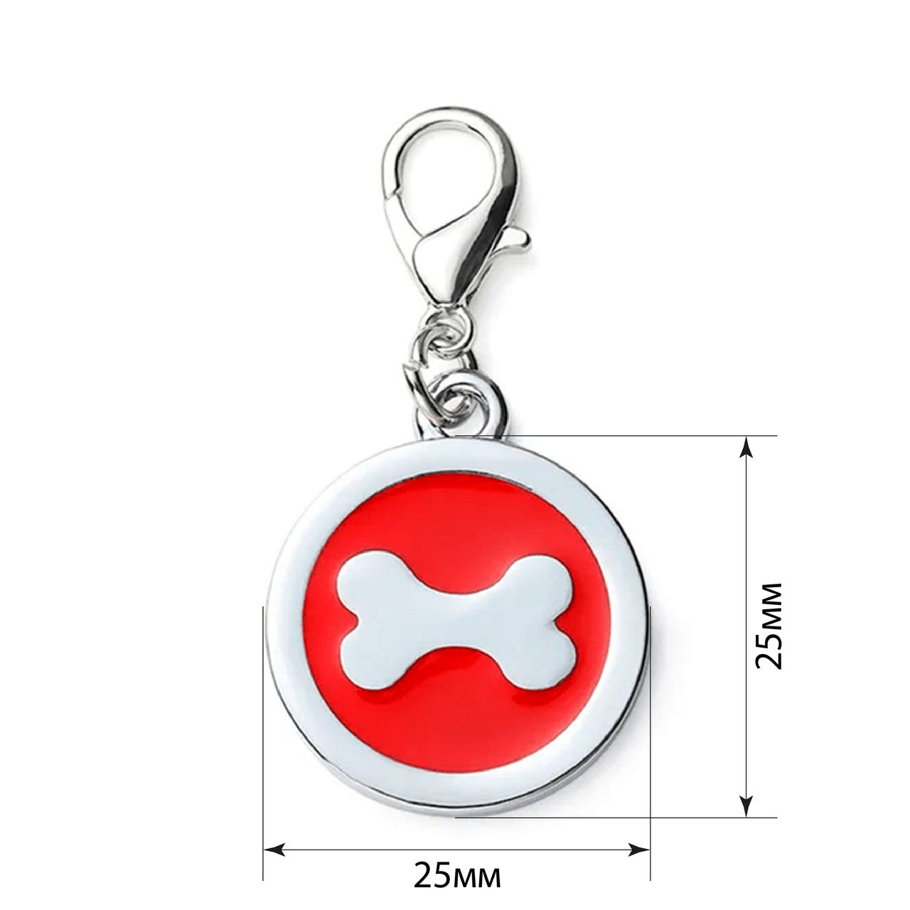 Dog ID Tag Circle Bone Red 25x25mm
