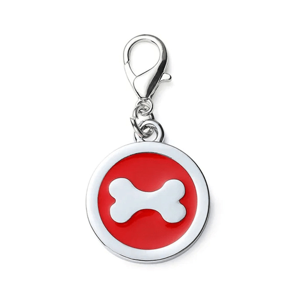 Dog ID Tag Circle Bone Red 25x25mm