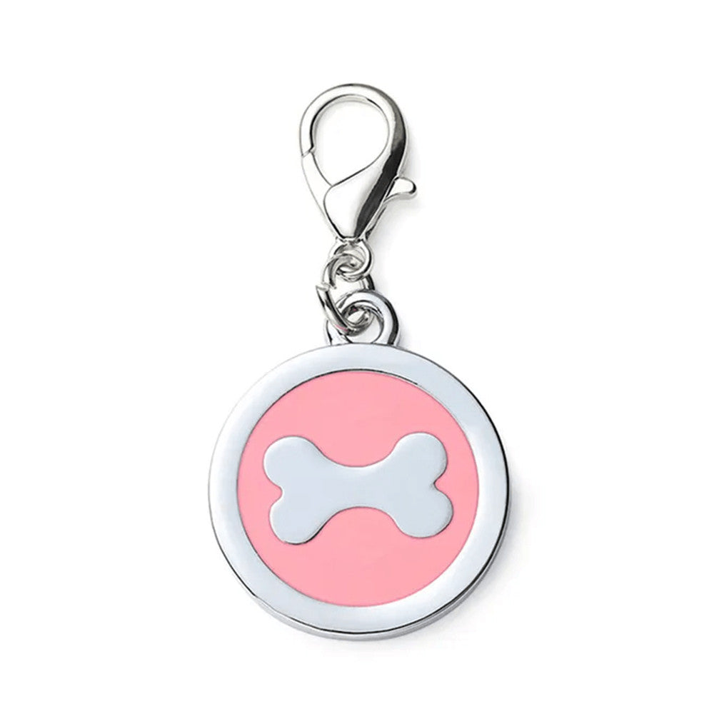 Dog ID Tag Circle Bone Rose 25x25mm