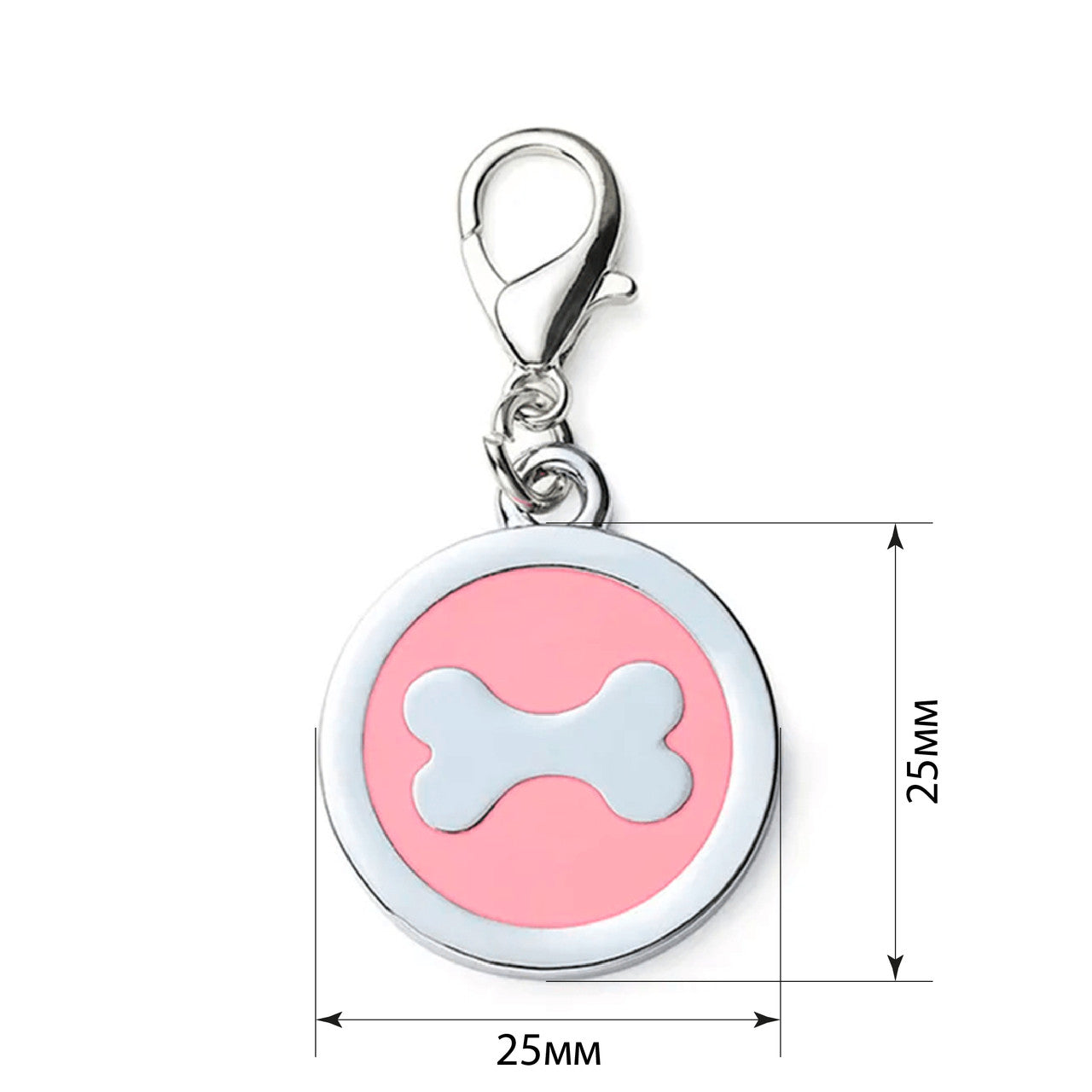 Dog ID Tag Circle Bone Rose 25x25mm