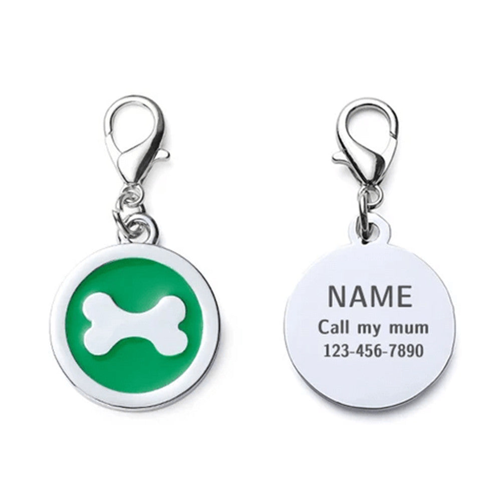 Dog ID Tag Circle Bone Green 25x25mm