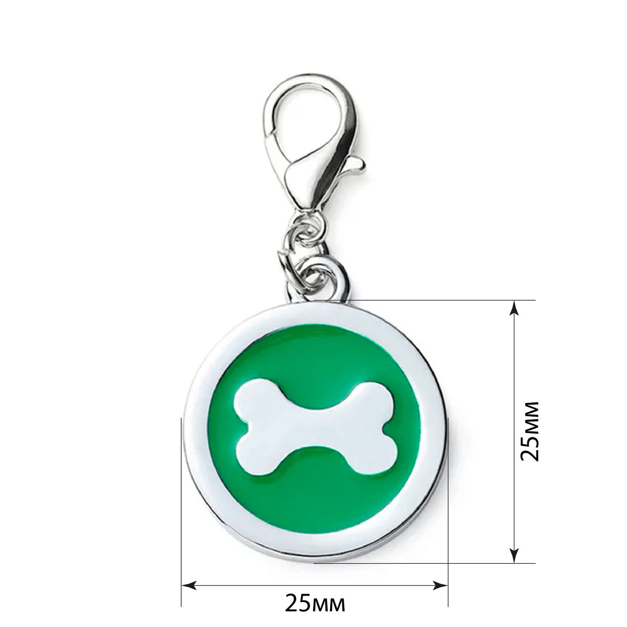 Dog ID Tag Circle Bone Green 25x25mm