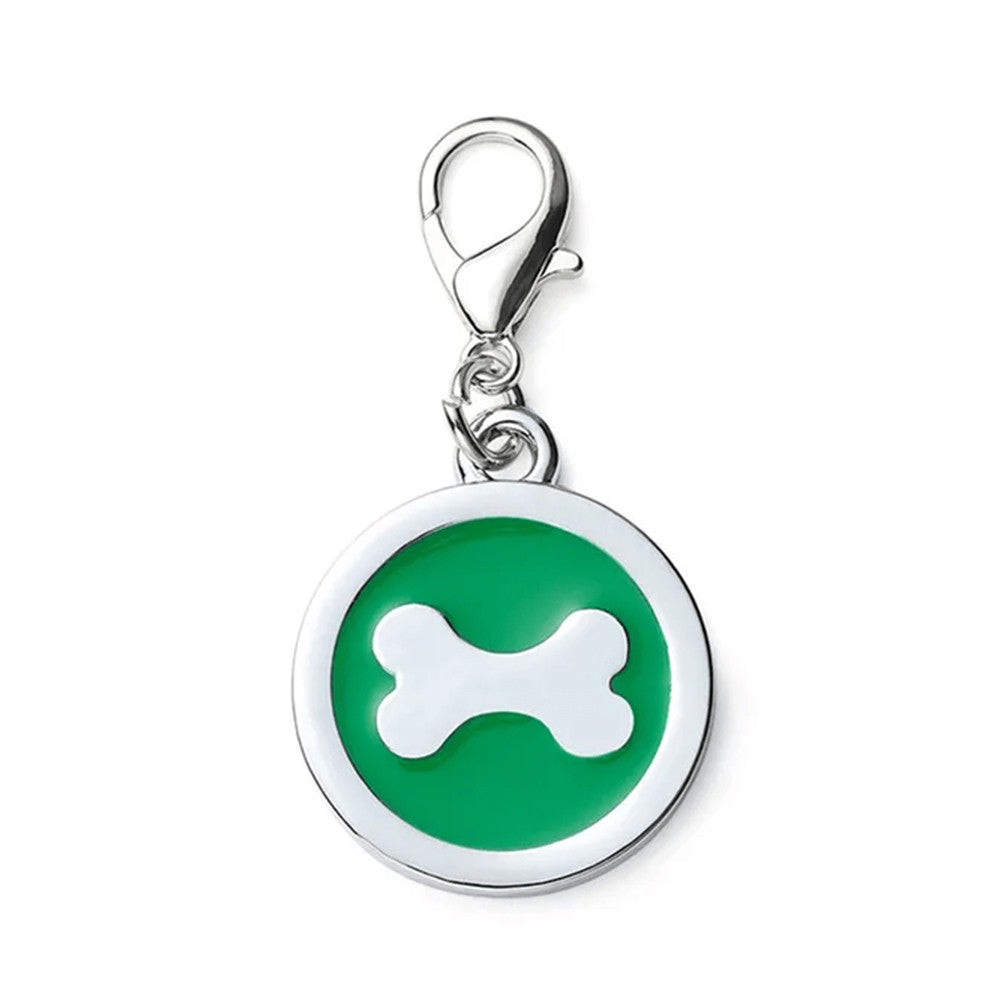 Dog ID Tag Circle Bone Green 25x25mm