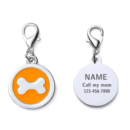 Placa de identificación para perro, forma circular, color amarillo hueso, 25 x 25 mm