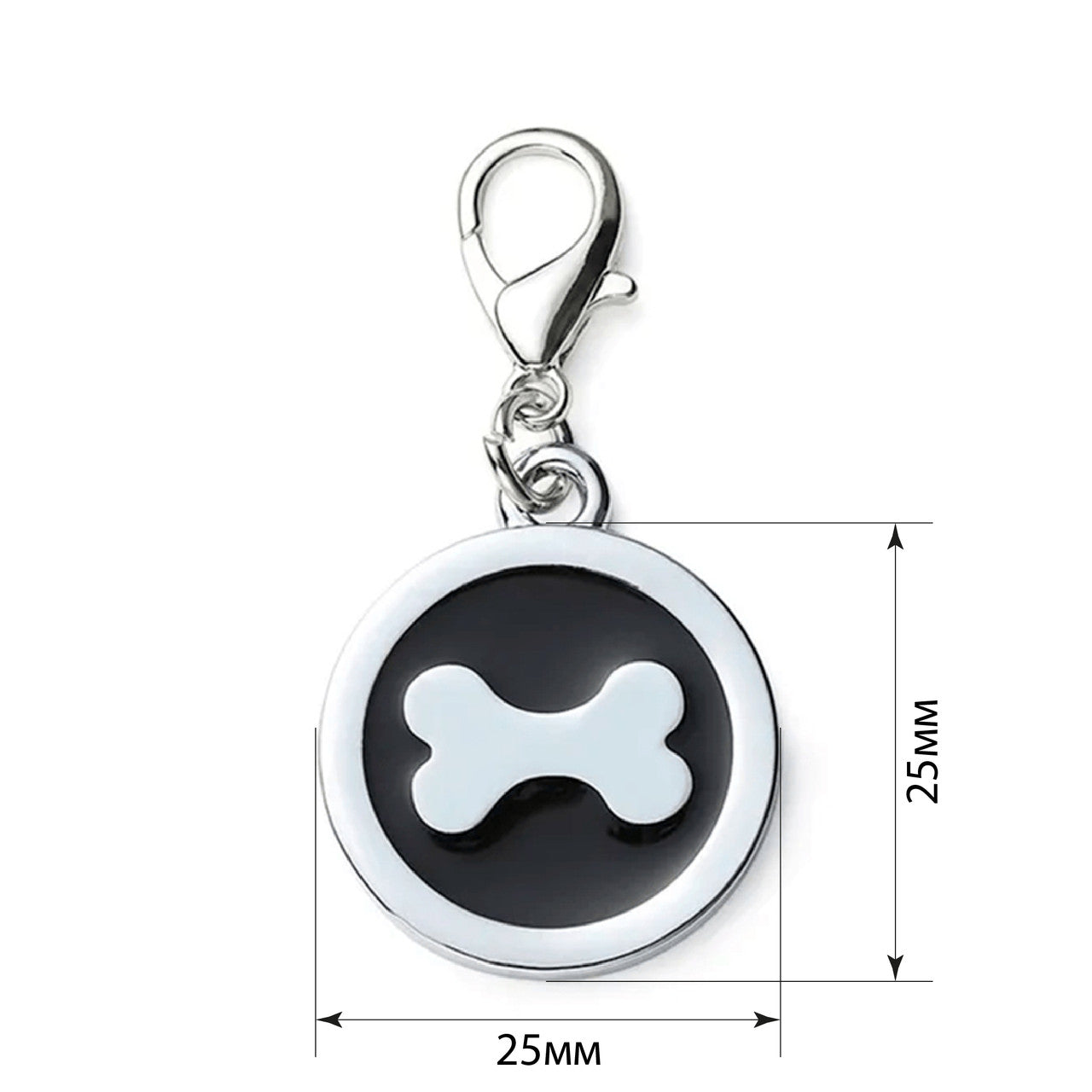 Dog ID Tag Circle Bone Black 25x25mm