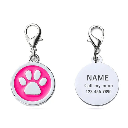 Placa de identificación para perro con forma de pata circular color carmesí de 25 x 25 mm