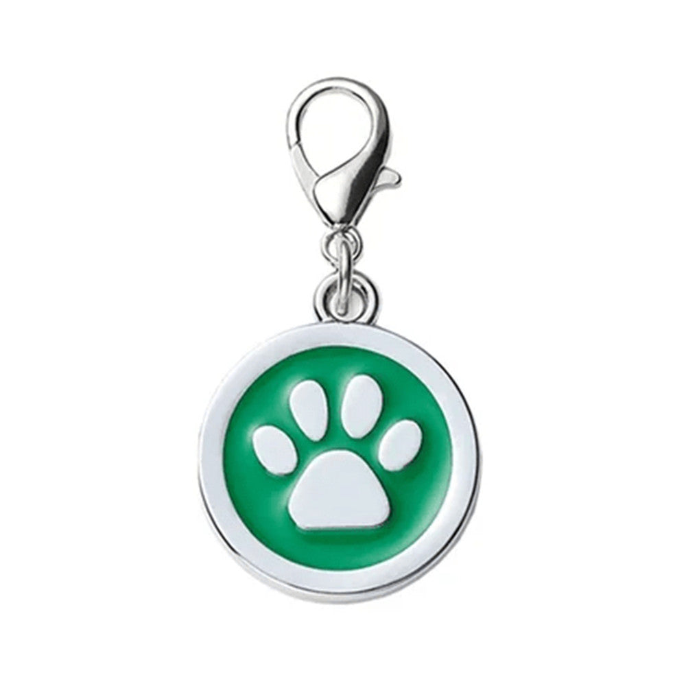 Dog ID Tag Circle Paw Green 25x25mm