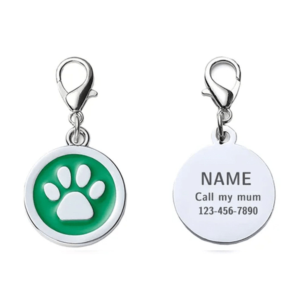 Dog ID Tag Circle Paw Green 25x25mm