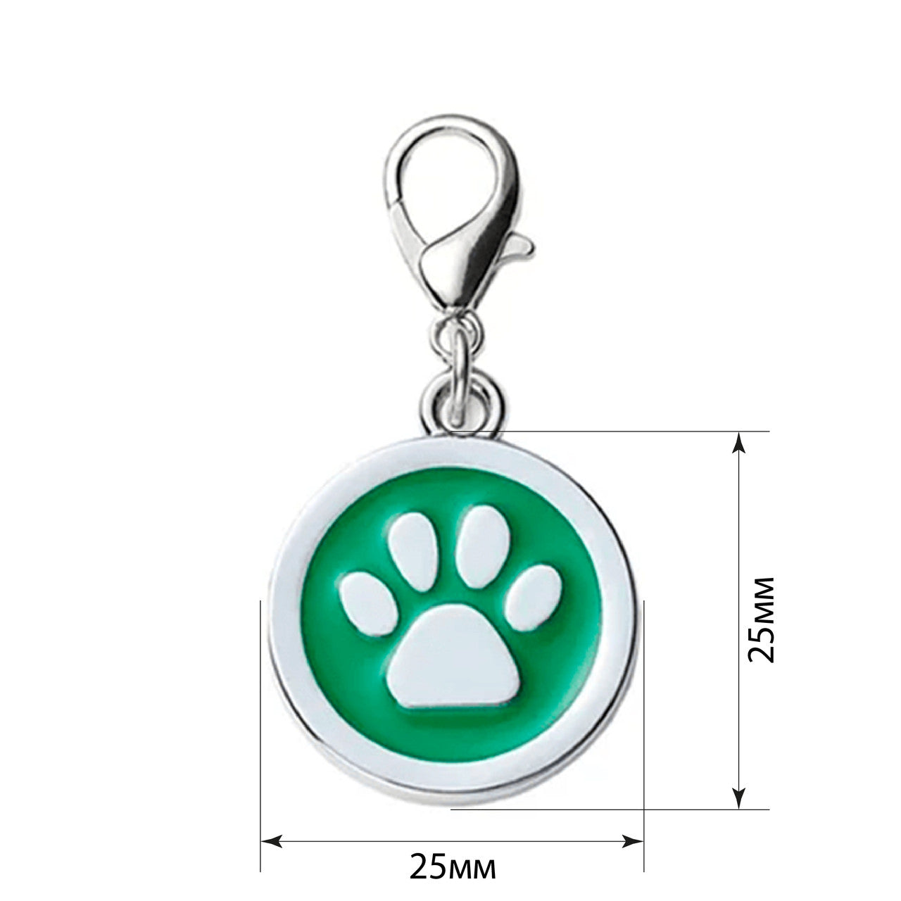 Dog ID Tag Circle Paw Green 25x25mm