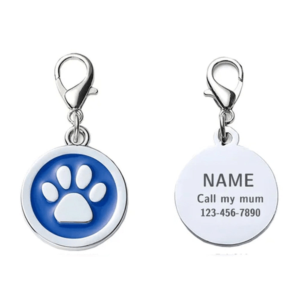 Dog ID Tag Circle Paw Native Blue 25x25mm