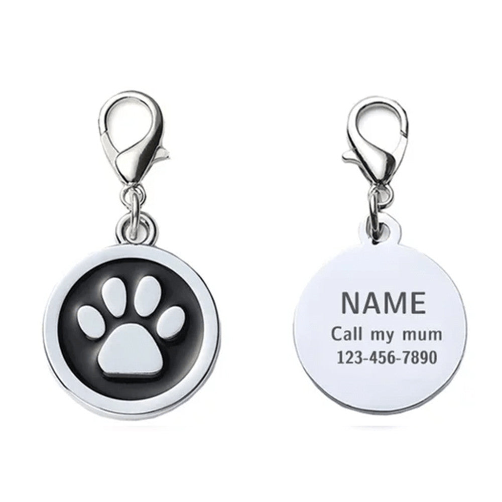 Dog ID Tag Circle Paw Black 25x25mm