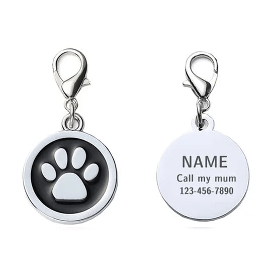 Placa de identificación para perro con forma de círculo, color negro, 25 x 25 mm