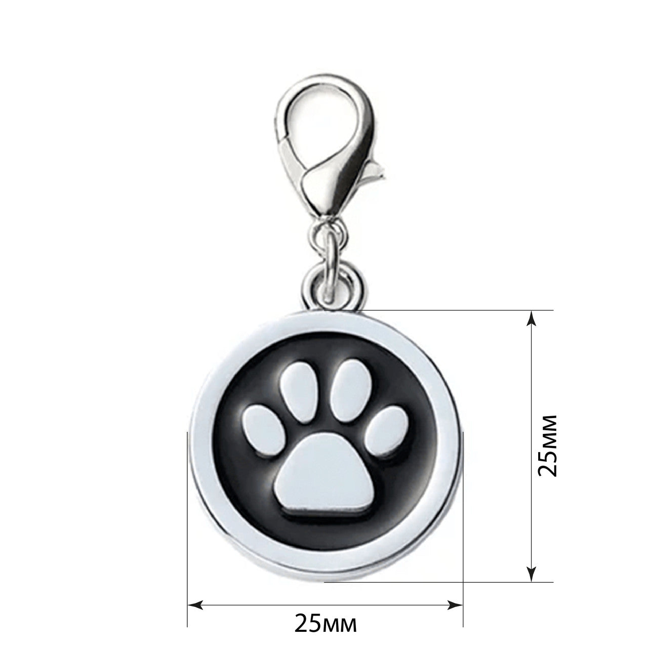 Dog ID Tag Circle Paw Black 25x25mm
