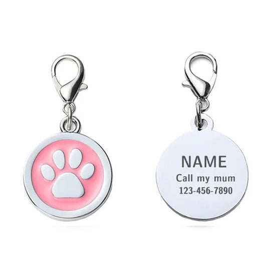 Dog ID Tag Circle Paw Rose 25x25mm