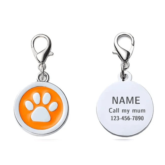 Dog ID Tag Circle Paw Yellow 25x25mm