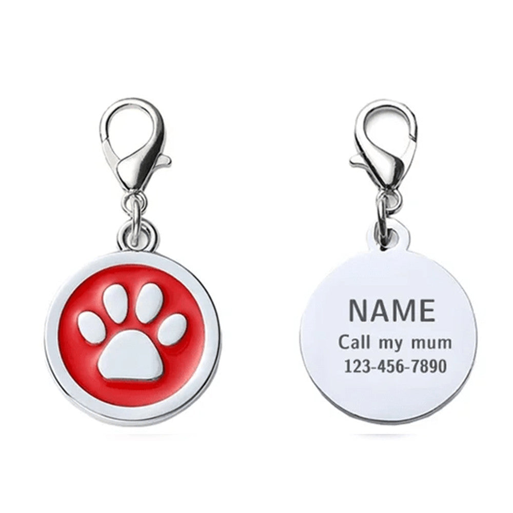 Dog ID Tag Circle Paw Red 25x25mm