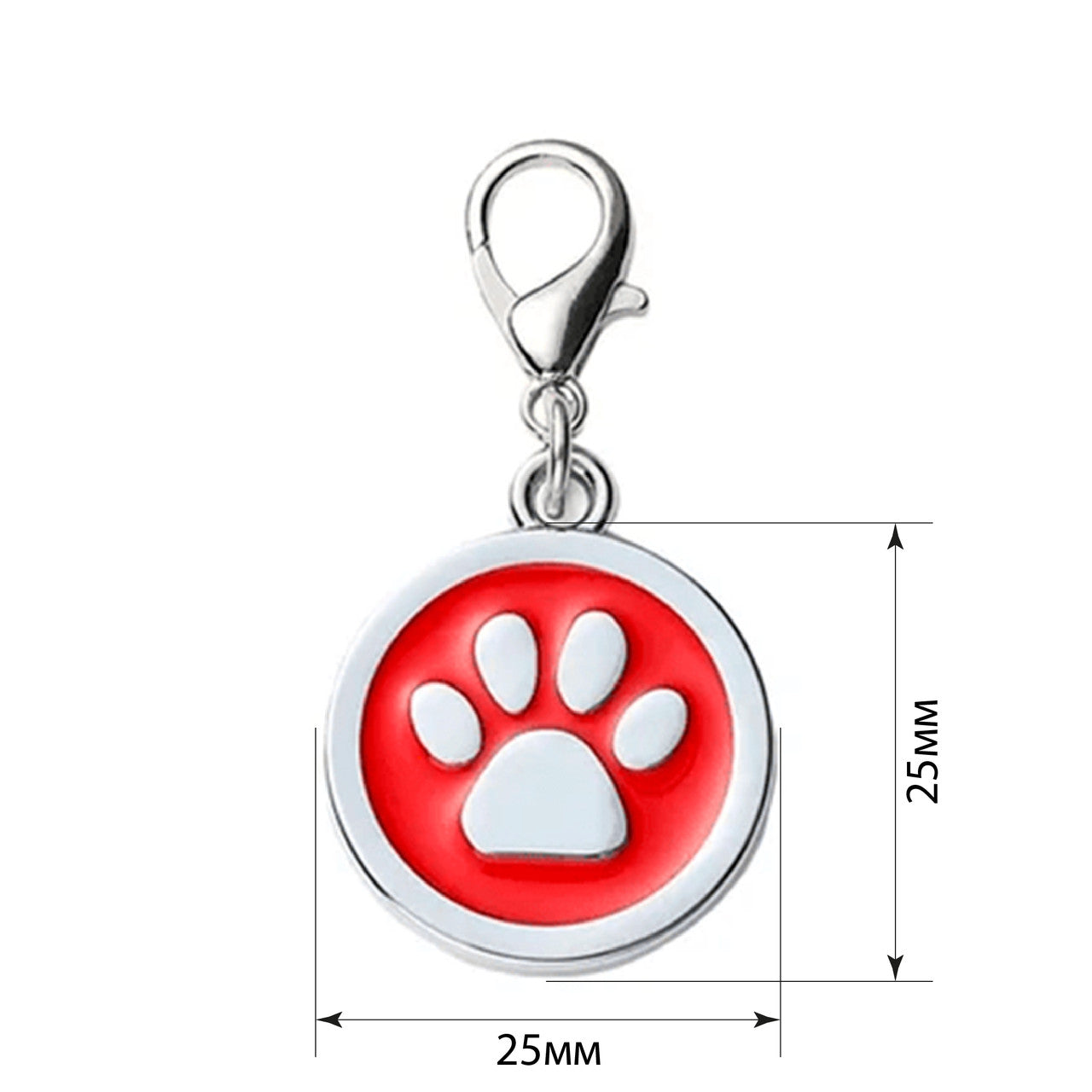 Dog ID Tag Circle Paw Red 25x25mm