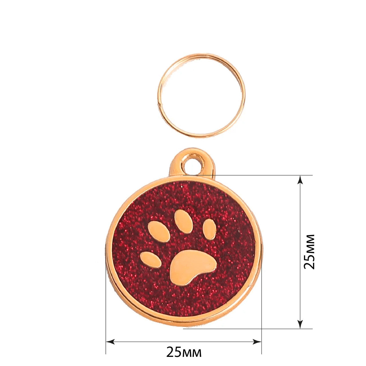 Cat ID Tag Golden Paw Red 25x25mm