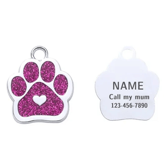 Cat ID Tag Paw Heart Crimson 27x27mm