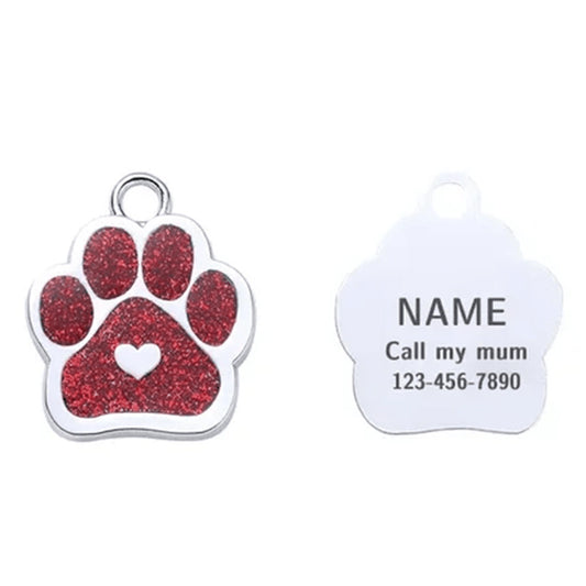 Cat ID Tag Paw Heart Red 27x27mm