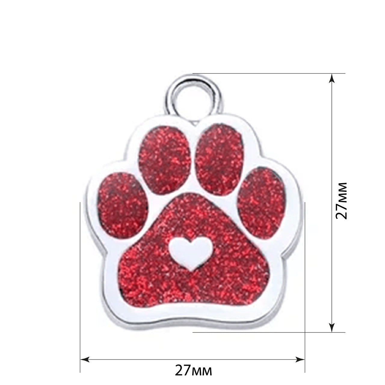 Cat ID Tag Paw Heart Red 27x27mm