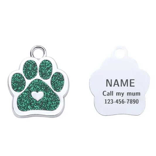 Cat ID Tag Paw Heart Green 27x27mm