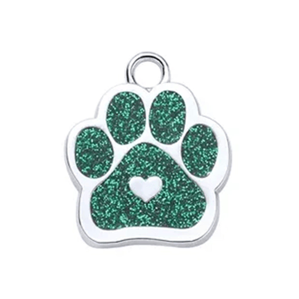 Cat ID Tag Paw Heart Green 27x27mm