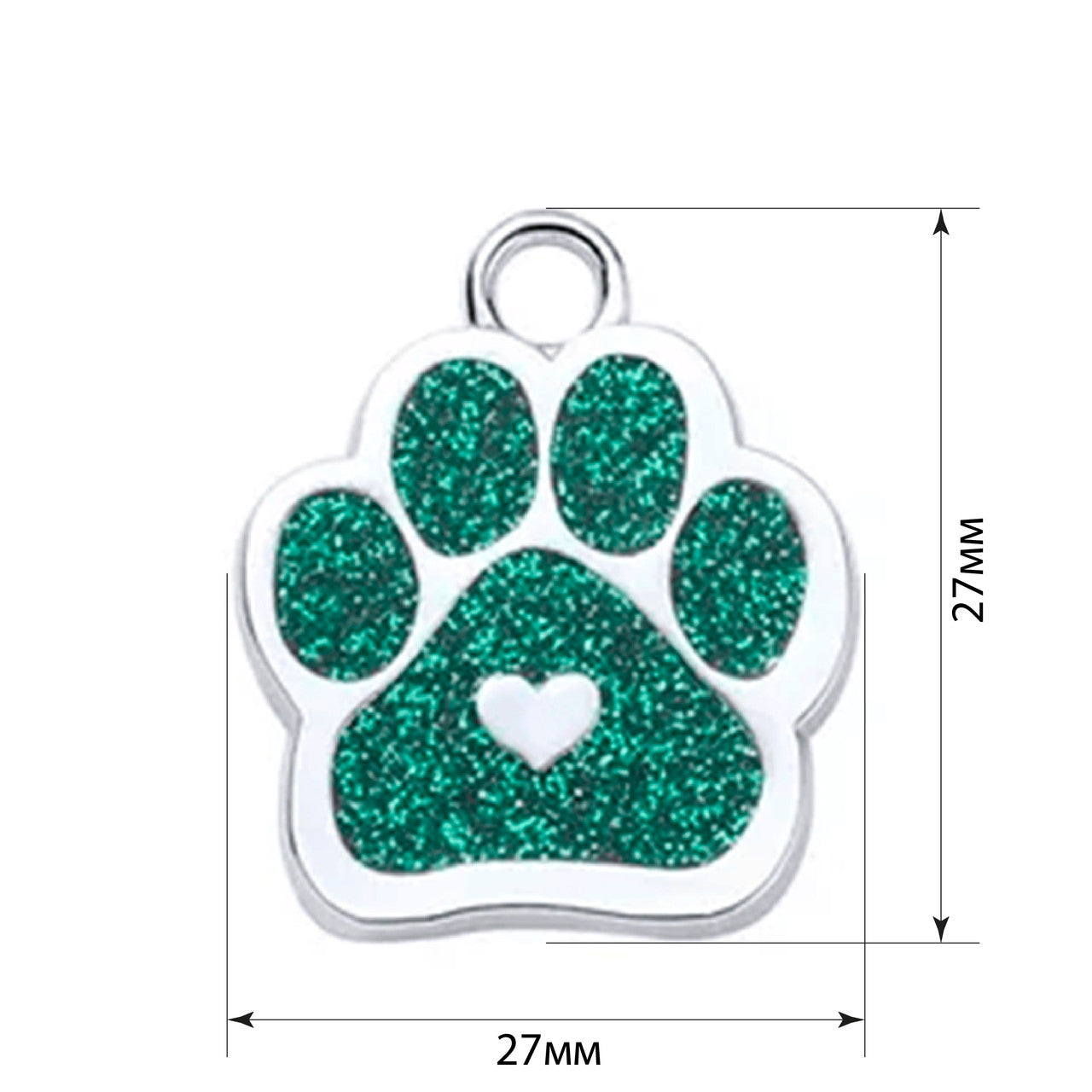 Cat ID Tag Paw Heart Green 27x27mm
