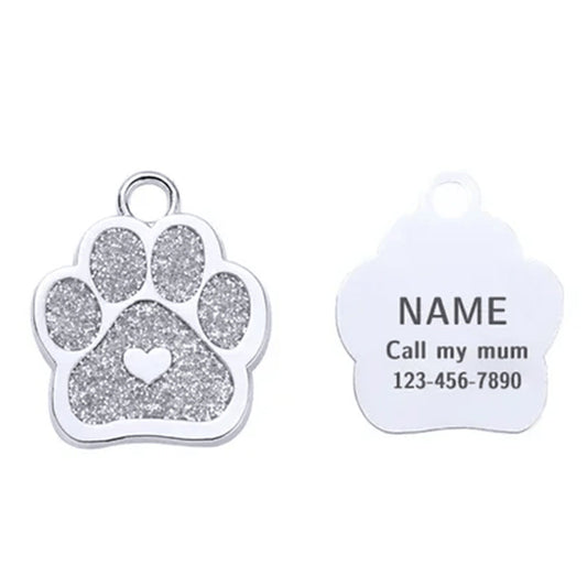 Cat ID Tag Paw Heart Silver 27x27mm