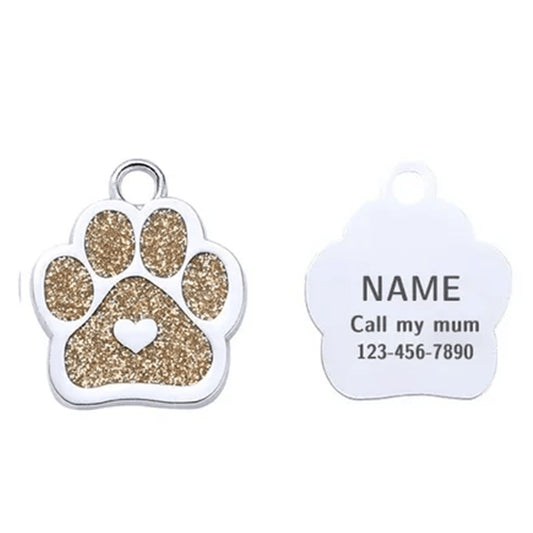 Cat ID Tag Paw Heart Gold 27x27mm