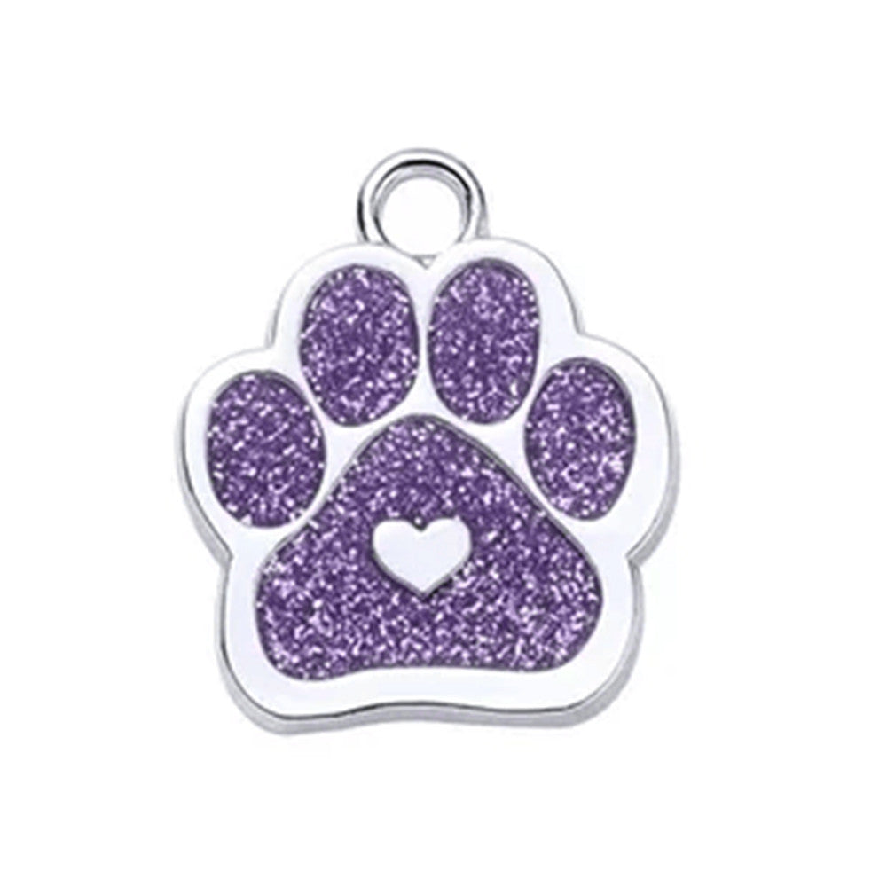 Cat ID Tag Paw Heart Purple 27x27mm