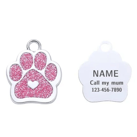 Cat ID Tag Paw Heart Rose 27x27mm