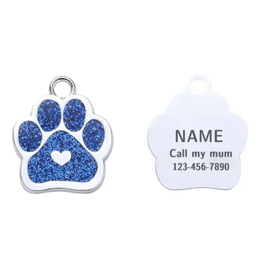 Cat ID Tag Paw Heart Blue 27x27mm