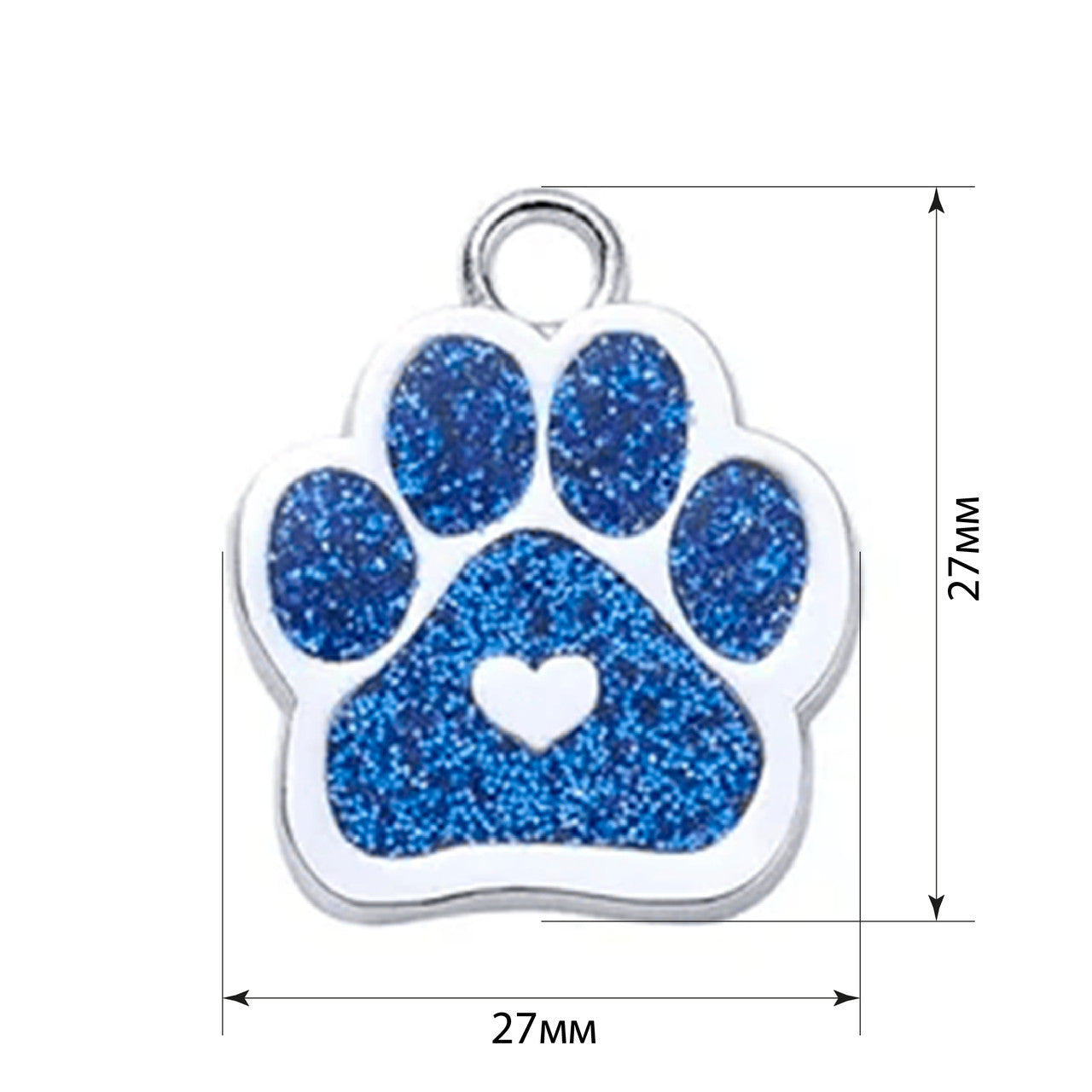 Cat ID Tag Paw Heart Blue 27x27mm