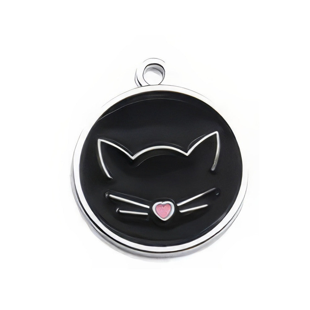 Cat ID Tag Circle Cat Black 25x27mm
