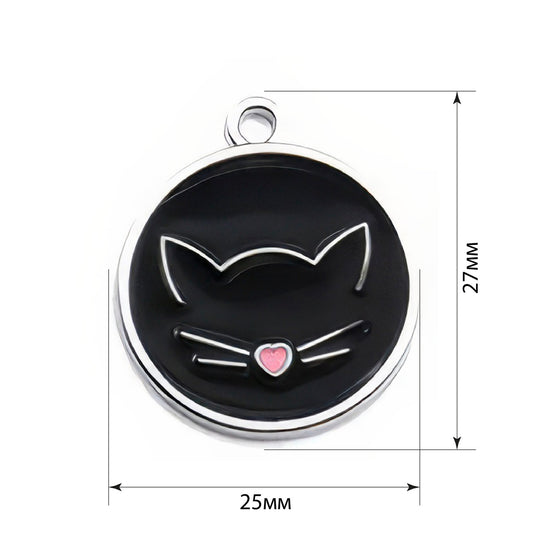 Cat ID Tag Circle Cat Black 25x27mm