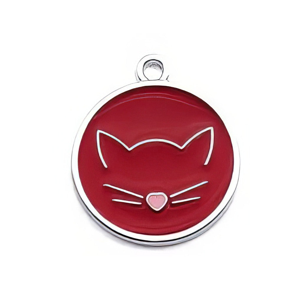 Etiqueta de identificación para gatos en forma de círculo, color rojo, 25 x 27 mm