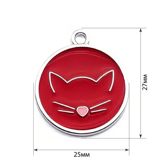 Cat ID Tag Circle Cat Red 25x27mm