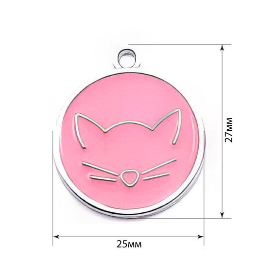 Cat ID Tag Circle Cat Rose 25x27mm