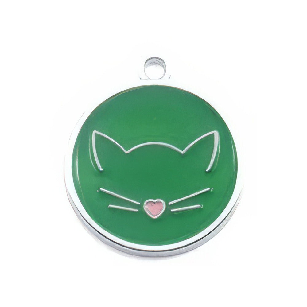 Etiqueta de identificación para gatos circular, color verde, 25 x 27 mm